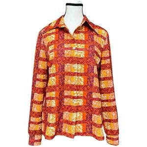 Vintage Dagger Collar Devon 70s Long Sleeve Abstract Mod Print Retro Medium EUC